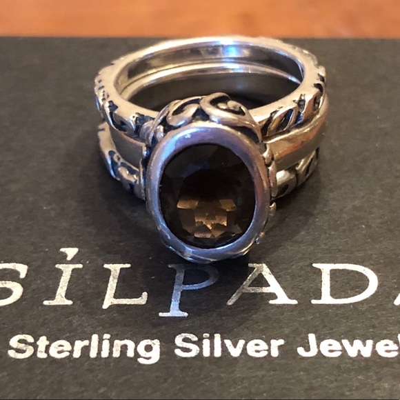 Vintage Silpada Sterling Silver Smoky Quartz Ring Set R1384 Size 6 - Picture 4 of 16